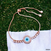 Evil Eye Mother of Pearl Cubic Zirconia 18K Rose Gold Anti Tarnish Adjustable Bracelet for Women