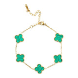 Green Malachite Clover 18K Gold Anti Tarnish Stainless Steel Bracelet for Women