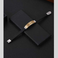 Zig Zag Two Tone Black 18K Gold Stainless Steel Silicon Anti Tarnish Writ Band Bracelet For Men