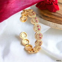 Happy Smiley Ruby Red Cubic Zirconia 18K Gold Cuff Kada Bracelet for Women