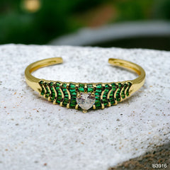 Heart Love Cubic Zirconia 18k Gold Anti Tarnish Cuff Kada Bracelet for Women