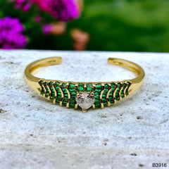 Heart Love Cubic Zirconia 18k Gold Anti Tarnish Cuff Kada Bracelet for Women