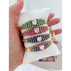 Heart Love Cubic Zirconia 18k Gold Anti Tarnish Cuff Kada Bracelet for Women