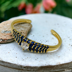 Heart Love Cubic Zirconia 18k Gold Anti Tarnish Cuff Kada Bracelet for Women