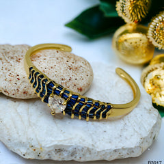 Heart Love Cubic Zirconia 18k Gold Anti Tarnish Cuff Kada Bracelet for Women