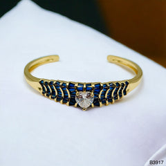 Heart Love Cubic Zirconia 18k Gold Anti Tarnish Cuff Kada Bracelet for Women