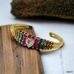 Heart Love Cubic Zirconia 18k Gold Anti Tarnish Cuff Kada Bracelet for Women