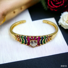 Heart Love Cubic Zirconia 18k Gold Anti Tarnish Cuff Kada Bracelet for Women