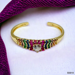 Heart Love Cubic Zirconia 18k Gold Anti Tarnish Cuff Kada Bracelet for Women