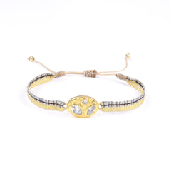 Round Cubic Zirconia Blue Beige Thread 18K Gold Adjustable Bracelet for Women