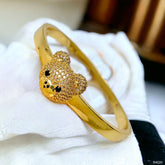 Teddy Bear Cubic Zirconia Copper 18K Gold Kada Anti Tarnish Bracelet For Women