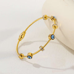 Evil Eye Cubic Zirconia Blue 18K Gold Anti Tarnish Stainless Steel Kada Bracelet For Women