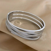 Dual Cross Over Layer Silver Anti Tarnish Openable Kada Bracelet For Women