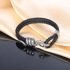 Black Silver Stainless Steel Anti Tarnish Leather Bracelet For Men