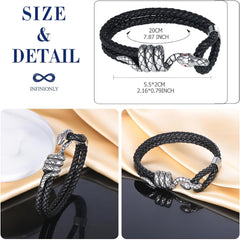 Black Silver Stainless Steel Anti Tarnish Leather Bracelet For Men