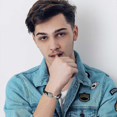 Black Silver Stainless Steel Anti Tarnish Leather Bracelet For Men