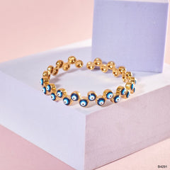Evil Eye Enamel Blue 18K Gold Anti Tarnish Cuff Kada Bracelet For Women