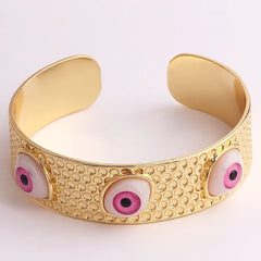 Dented Evil eye Pink 18K Gold Anti Tarnish Cuff Bracelet For Women Group4