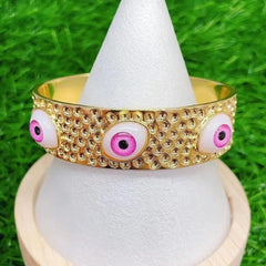 Dented Evil eye Pink 18K Gold Anti Tarnish Cuff Bracelet For Women Group4