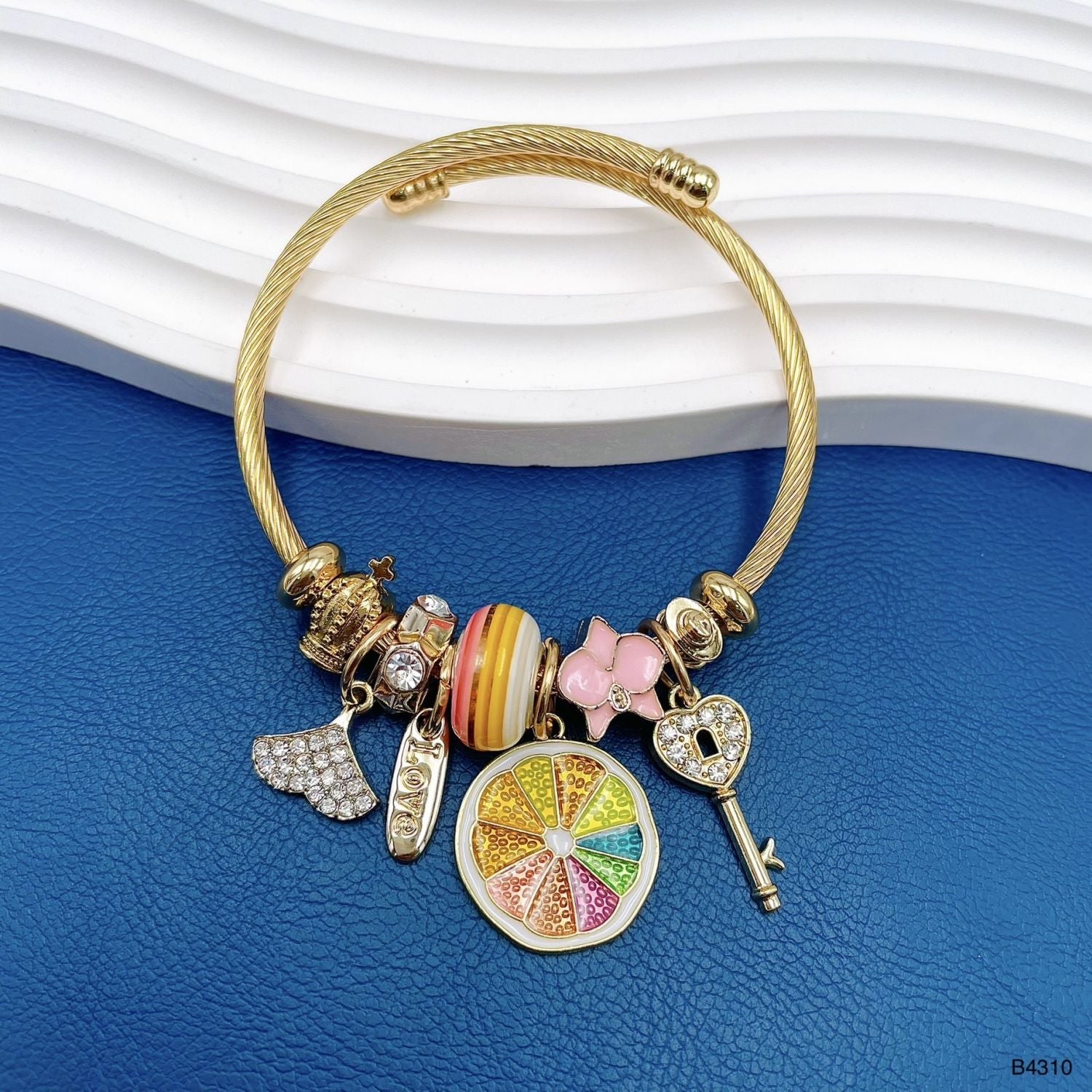 Rainbow Key Multi 18K Gold Beads Cubic Zirconia Enamel Anti Tarnish Charm Bracelet For Women