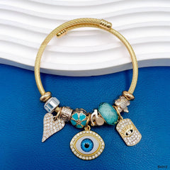 Heart Evil Eye Blue 18K Gold Beads Cubic Zirconia Enamel Anti Tarnish Charm Bracelet For Women
