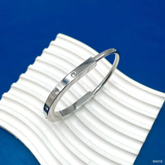 Oval Silver CZ Stainless Steel Hand Cuff Kada Bracelet