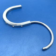 Oval Silver CZ Stainless Steel Hand Cuff Kada Bracelet