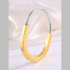 Oval Silver CZ Stainless Steel Hand Cuff Kada Bracelet