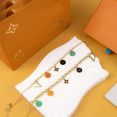 Flower Clover Letter Stainless Steel Enamel Multicolour 18K Gold Anti Tarnish Link Chain Charm Bracelet For Women