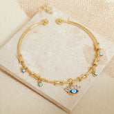 Eyelash Evil Eye Blue 18K Gold Cubic Zirconia Enamel Anti Tarnish Charm Kada Bracelet For Women