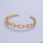 Link Chain Surface Cubic Zirconia 18K Gold Anti Tarnish Cuff Bracelet For Women