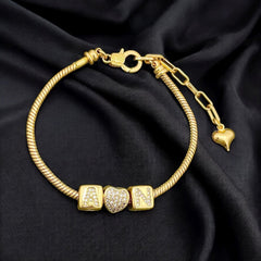 Box Heart Alphabets Letter Cubic Zirconia 18K Gold Anti Tarnish Personalized Snake Chain Bracelet For Women