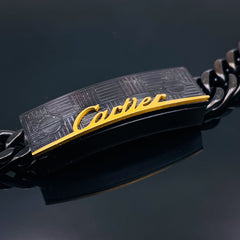 Luxury Two Tone Black 18K Gold Stainless Steel Anti Tarnish Curb Chain Id Bracelet For Men