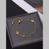 Clover Heart Charm Cubic Zirconia Crystal Multicolour 18K Gold Stainless Steel Anti Tarnish Link Chain Bracelet For Women