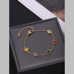 Clover Heart Charm Cubic Zirconia Crystal Multicolour 18K Gold Stainless Steel Anti Tarnish Link Chain Bracelet For Women