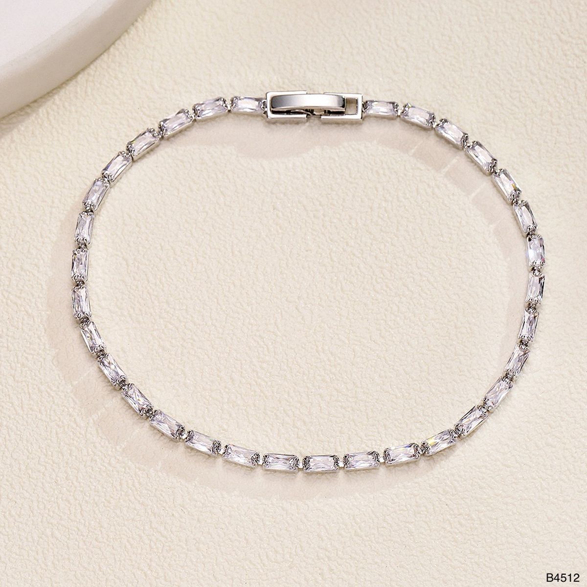 Baguette Solitaire Silver White Cubic Zirconia Tennis Bracelet For Women