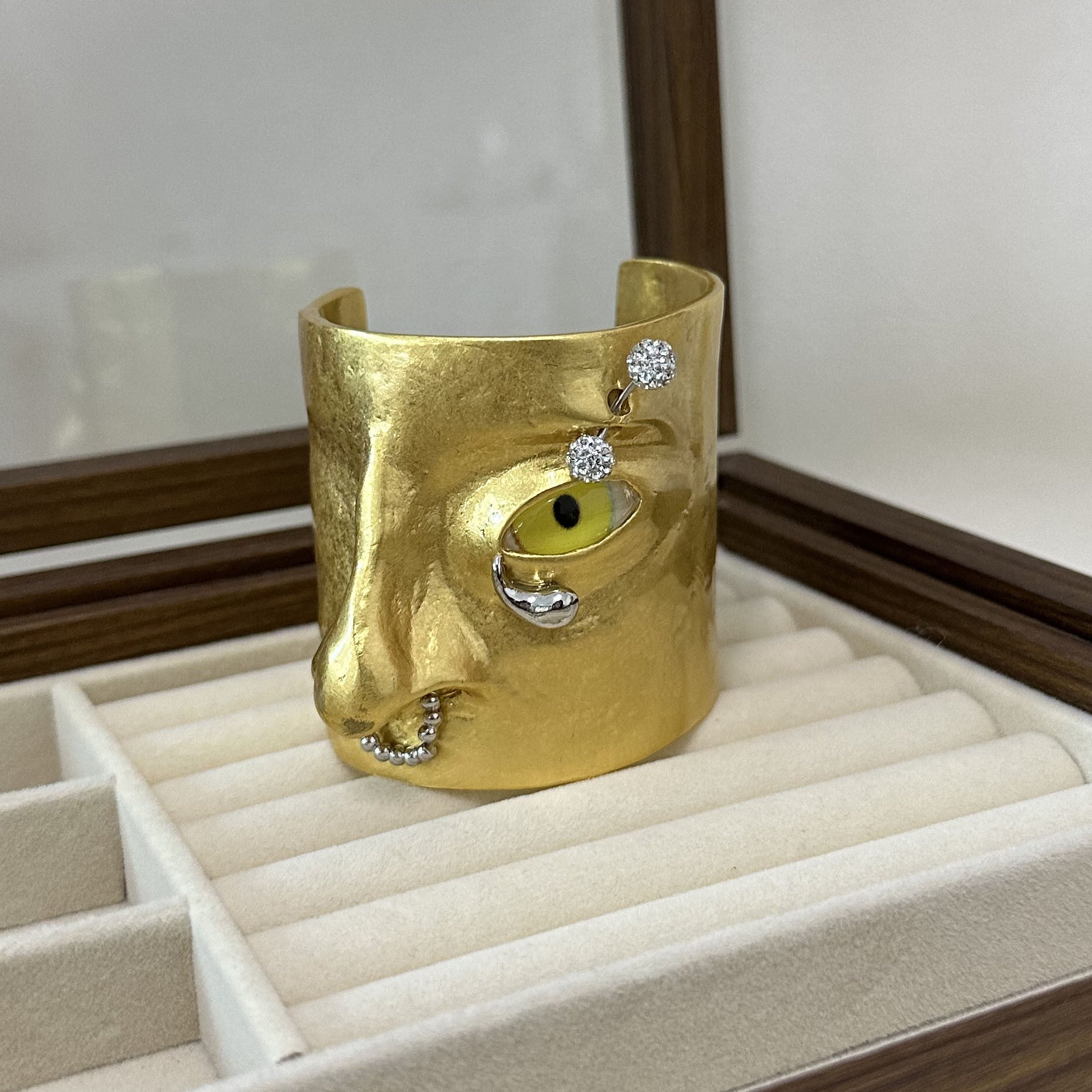 Face Yellow 18K Gold Cuff Kada Bracelet For Women