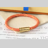 Charm Stainless Steel Leather Enamel Silver Orange Wrist Band Bracelet For Women