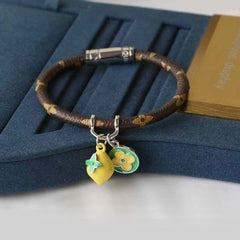 Charm Stainless Steel Leather Enamel Silver Orange Wrist Band Bracelet For Women