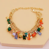 Rainbow Charm Rhinestone Beads 18K Gold Anti Tarnish Link Chain Layer Bracelet For Women