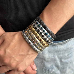 Square Shape On Surface Black Stainless Steel Anti Tarnish Stackable Bracelet For Men