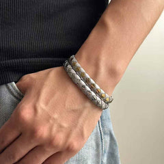 Square Shape On Surface Black Stainless Steel Anti Tarnish Stackable Bracelet For Men