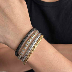 Slim 18K Gold Silver Stainless Steel Anti Tarnish Stackable Bracelet For Men