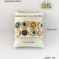 Evil Eye On Surface Gold Fabric Wrist Band Adjustable Bracelet