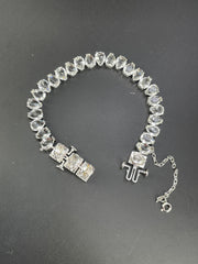 White Oval Silver Cubic Zirconia Anti Tarnish Copper Bracelet Women