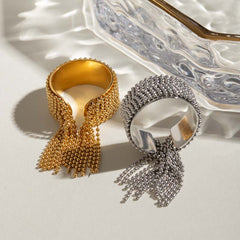 Ball Chain Surface 18K Gold Plated Silver Stainless steel Adjustable Ring For Women