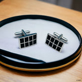 Rectangle Black Checks Cufflinks In Box