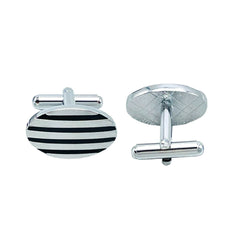 Oval Black Stripes Cufflinks In Box