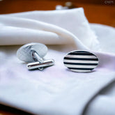 Oval Black Stripes Cufflinks In Box