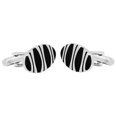 Oval Black Stripes Cufflinks In Box